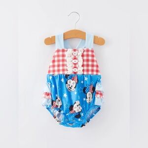 Mickey Mouse 0-3M 4th of July Americana Ruffle Romper‎ Infant Toddler Patriotic